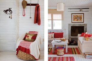 En el living blanco, los toques de color están dados por objetos como las alfombras artesanales (Puerto de Frutos de Tigre) o los almohadones sobre los dos sofás que hizo un carpintero de la zona.