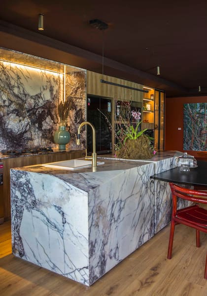 Sobre la mesada, juego de cocina "Augusta Pro" en tono dorado (FV).