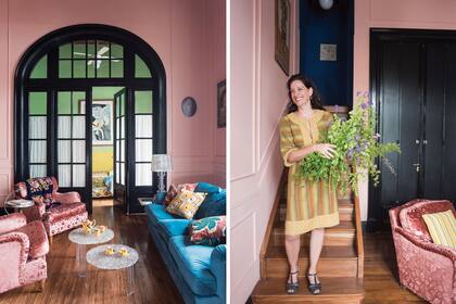 Sobre las mesitas de acrílico, diseño de Patricia Urquiola (Kartell), un juego de café art déco de la feria de San Telmo. La escalera conduce al entrepiso, en el que está su cuarto.
