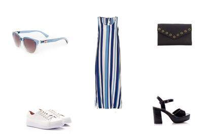 Sobre (Via Uno, $1899) Vestido (Clara, $1890) Zapatillas (Inkas, $860) Anteojos (Elizabeth Arden) Sandalias (Via Uno, $2499)