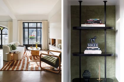 Sofá ‘Donu’ (Lacroze Studio). Sillón vintage restaurado por Muebles Compadritos, con pana de De Levie. Alfombra ‘Shabby Plush Laberinth Cobre’ (Mihran).