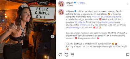 Sofía "Jujuy" celebro su cumpleaños 35 en Pinamar (Instagram: @sofijujuok)