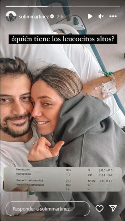 Sofía Martínez compartió una historia junto a su novio Diego Leuco, quien está internado desde el sábado por la noche