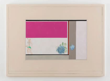 Sofía Silva Padova pinta una clásica abstracción geométrica, donde irrumpe una flor y un torso femenino