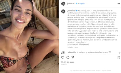 Sol Sheckler le mostró su apoyo a Joana Sanz con un mensaje