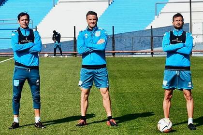 Solari, Pillud y Cvitanich posan en el Cilindro, escenario del partido ante Nacional del jueves.
