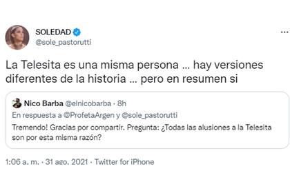 Soledad Pastorutti siguió hablando sobre "La Telesita" con otros admiradores en Twitter