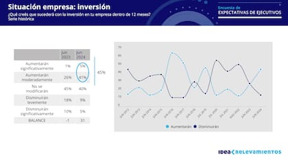 Solo el 5% de los ejecutivos dijo que las inversiones aumentarán significativamente, mientras que el 41% dijo que aumentarán moderadamente y el 40%, que no se modificarán