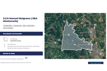 Son 2240 hectáreas en San Antonio, Misiones, sobre la Ruta Nacional 101