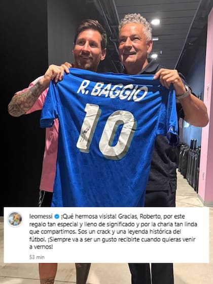 "Sos un crack y una leyenda histórica del fútbol", dijo Messi sobre Baggio (Foto: Instagram @leomessi)