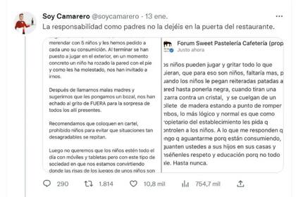 Soy Camarero, el tuitero que trajo a su cuenta la discusión entre una clienta crítica y el dueño de una confitería de España