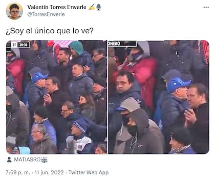"¿Soy el único que lo ve?", la imagen viral de Maradona en el Bosque platense (Foto: Twitter @TorresErwerle)
