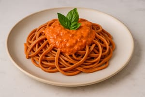 Spaghetti al morrón con salsa rosa