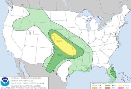 SPC advierte tormentas severas: granizo de cinco cm y vientos de 90 km/h amenazan Llanuras Centrales