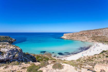 Spiaggia dei Conigli, en Lampedusa, Italia.