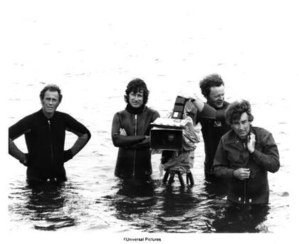 Spielberg (centro) durante el rodaje de "Tiburón"