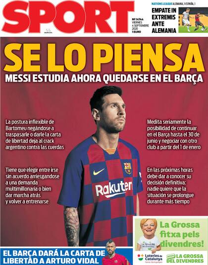 Sport, de Catalunya: "Messi estudia ahora quedarse en el Barsa".