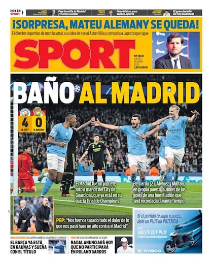 SPORT
Tapa de la victoria del Manchester City al Real Madrid en la semifinal de la Champions League