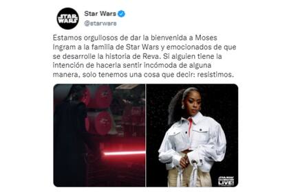 Star Wars defendió a la actriz luego de que ella compartiera los mensajes racistas que recibió (Foto: Twitter @starwars)