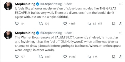 Stephen King utiliza su cuenta de X para recomendar series (Captura X/@StephenKing)