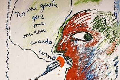 "No me gusta que me miren cuando como", se lee en el cuadro de Clorindo Testa
