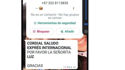 Sujetos piden datos personales, simulando ser una empresa de mensajería internacional. (Foto: cortesía EL TIEMPO)