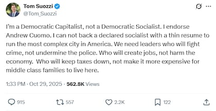 Suozzi sostuvo que no podía apoyar a un socialista que carecía de trayectoria política