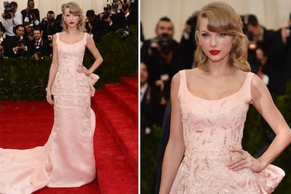 La compositora Taylor Swift con un vestido de Oscar de la Renta, quien falleció un día como hoy de 2014