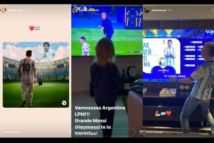 Susana Giménez, Marley junto a Mirko y Adrián Suar celebrando el triunfo de Argentina