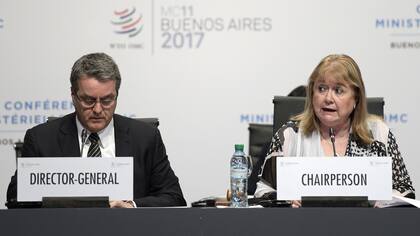 El director General de la OMC, Roberto Azevêdo, y la ex canciller Susana Malcorra, chair de la XI Conferencia Ministerial de la OMC