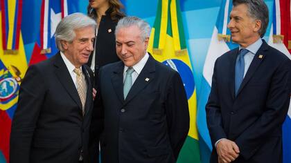 Tabaré Vázquez, Michel Temer y Mauricio Macri