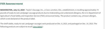 Tal como informó FSIS, vienen envasados al vacío con un código de lote “23342-2″ y fecha de caducidad “12 8 25″ representada en la parte posterior del paquete (Imagen de FSIS)