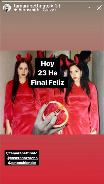 Tamara Pettinato publicó el jueves por la tarde el horario de su programa de streaming Final feliz en Instagram, sobre una fotografía en que aparece disfrazada de diablo