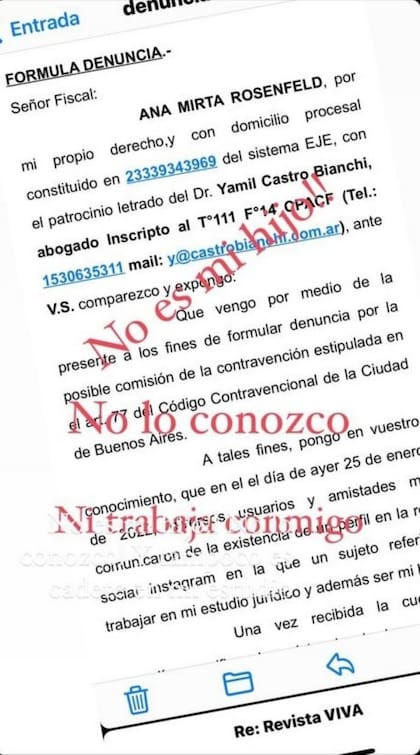 También compartió una captura de la denuncia. Fuente: Instagram