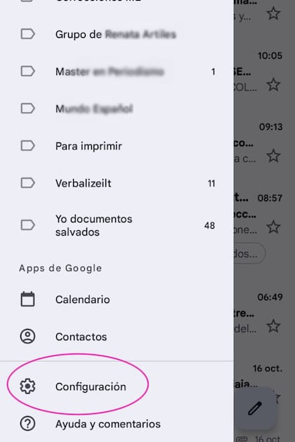 También se debe ir al ícono de configuración para llegar a la firma en el Gmail