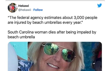 Tammy murió tras ser atravesada por una sombrilla de playa en Carolina del Norte