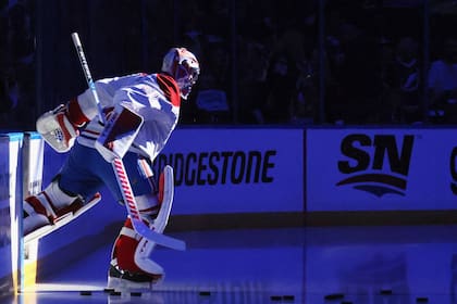 TAMPA, FLORIDA - JULY 07: Price #31 of the Montreal Canadiens skates out for warm-ups prior to the game against the Tampa Bay Lightning in Game Five of the 2021 NHL Stanley Cup Final at the Amalie Arena on July 07, 2021 in Tampa, Florida. The Lightning defeated the Canadiens 1-0 to take the series four games to one. (Photo by Bruce Bennett/Getty Images)