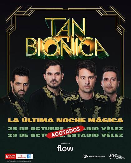 Tan Biónica volverá a tocar el 28 y 29 de octubre en Vélez