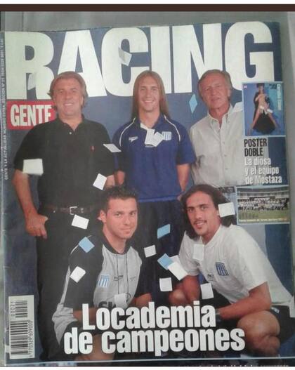 Tapa de Gente de Racing campeón: con Merlo y tres figuras del equipo: Bastía, Estévez y Chatruc