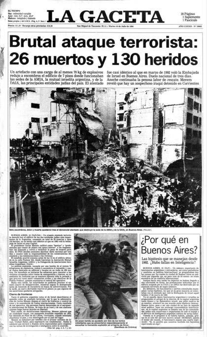 Tapa de La Gaceta de Tucumán del 19 de julio de 1994