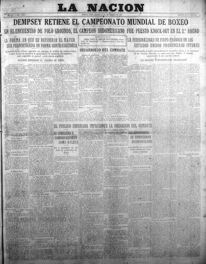 Tapa de LA NACION del 15 de septiembre de 1923.