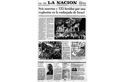 Tapa de LA NACION del 18 de marzo de 1992