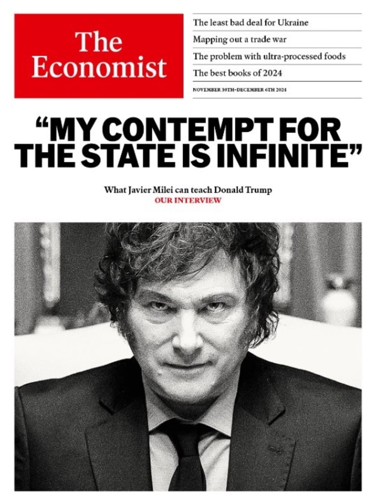 Javier Milei, en la tapa de The Economist: “mi desprecio por el Estado es  infinito” - LA NACION