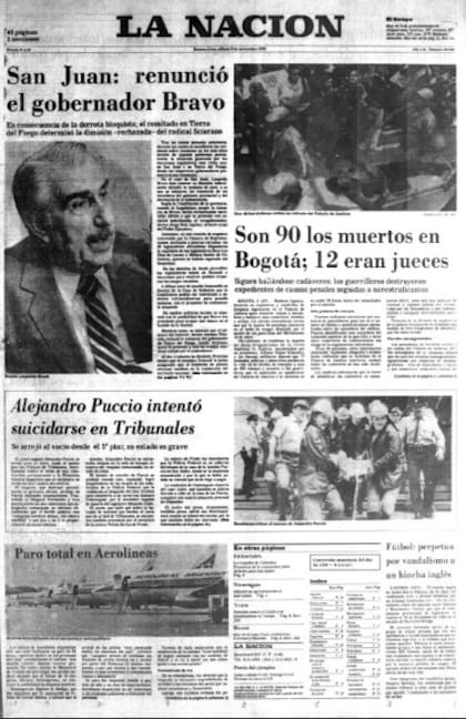 Tapa del diario LA NACION del 9 de noviembre de 1985