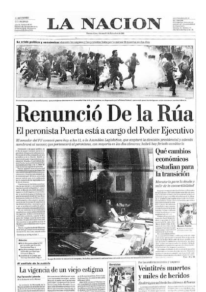 Tapa del diario La Nación del viernes 21 de diciembre de 2001.