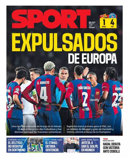 Tapa del diario Sport después de la eliminación de Barcelona