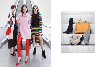 Tapado tejido (Kosiuko), vestido geométrico (Uma), sandalias de pelo (Aldo para Grimoldi). Maxisuéter, pantalón de cuero, stilettos de gamuza (Etiqueta Negra). Tapado, falda y musculosa (Cher), botitas de terciopelo (Vero Alfie). Accesorios: Bota negra tejida (Sarkany). Mochila de cuero (Prüne). Car