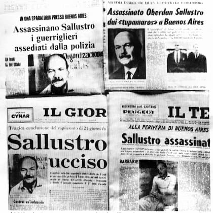 Tapas de matutinos italianos donde se le da un amplio espacio a la noticia del asesinato del ejecutivo de Fiat Oberdan Sallustro en Buenos Aires el 11 de abril de 1972
