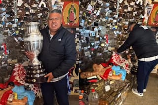 ‘Chiqui’ Tapia viajó a San Juan y le llevó la Copa América a la Difunta Correa