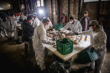 Tarea de reciclaje en una cooperativa qe participa del programa "Ushuaia Recicla"